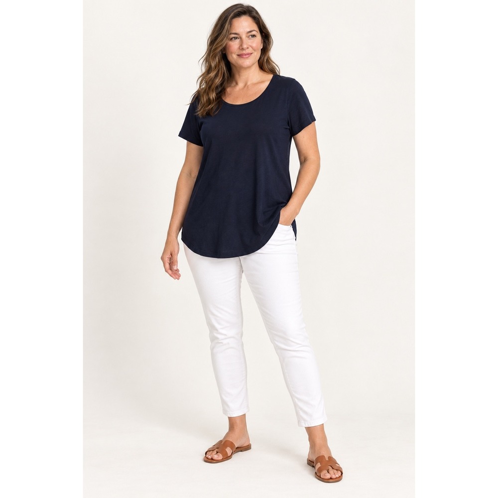 Calypso St Barth Navy Organic Cotton Tee 1X Minimalist Quiet Luxury Boho